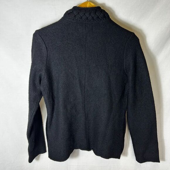 Venario NWT Women's Black Boiled Wool Cable Knit Toggle Cardigan Sweater Sz M - Picture 10 of 15